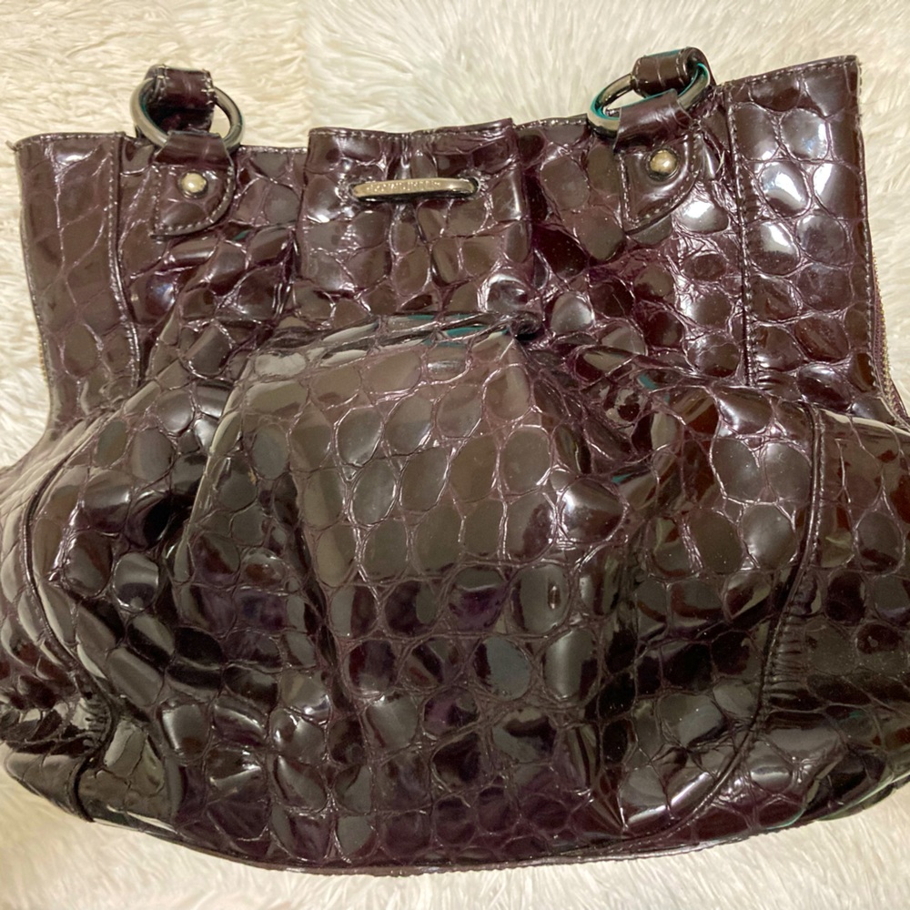 Donald J Pliner Burgundy Embossed (Alligator) Patent Leather Shoulder Bag